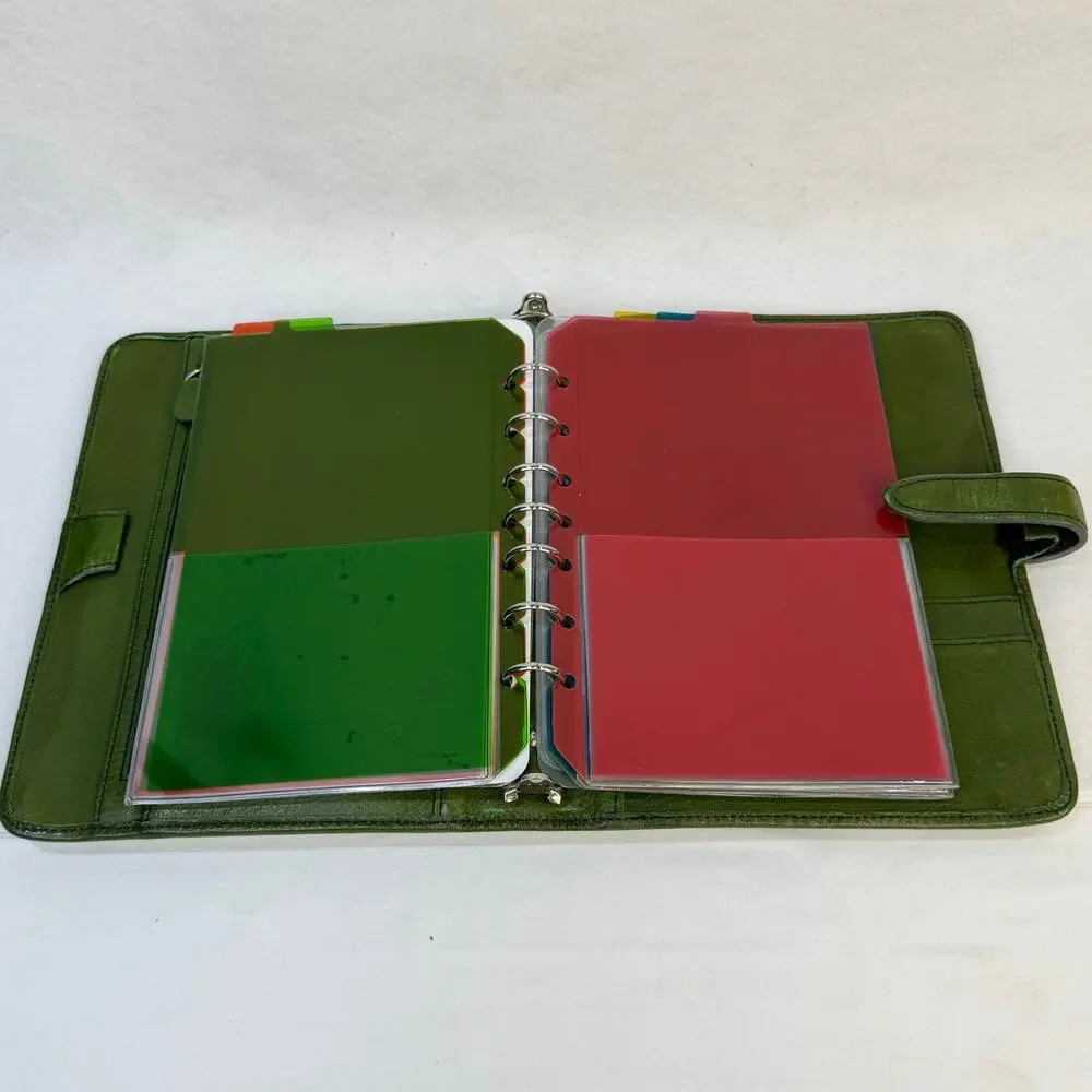 Vtg Franklin Covey Full Grain Italian Leather 7 Ring Binder Notebook Olive Green